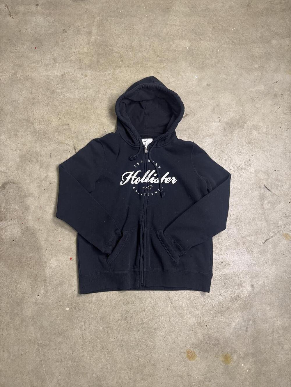 Hollister Zip Up Hoodie Black Youth Large Men's Medium